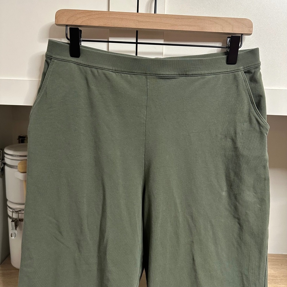 LL Bean Knit Pants Womens M Petite Green Cotton Spandex Cropped Pockets Pull On - Picture 8 of 11